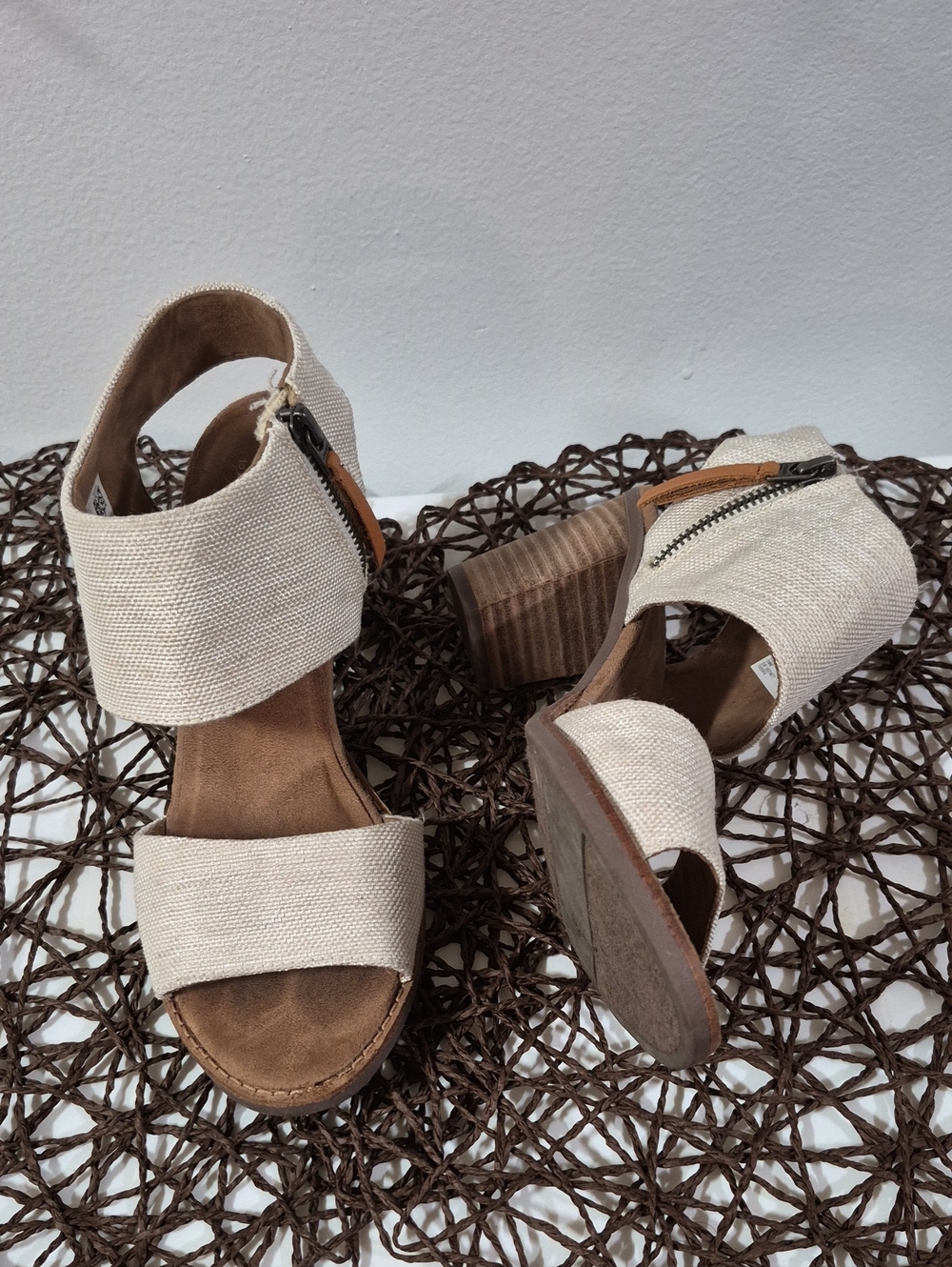 Toms Cream Canvas Block Heel Sandals